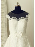 Sheer Neckline Ivory Lace Tulle Tea Length Elegant Wedding Dress